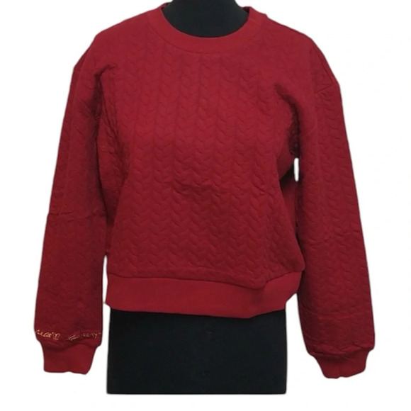 Laila Ali Burgundy Cable Knit Sweater Sweatshirt w/ Gold Letters Signature NEW - Picture 1 of 10